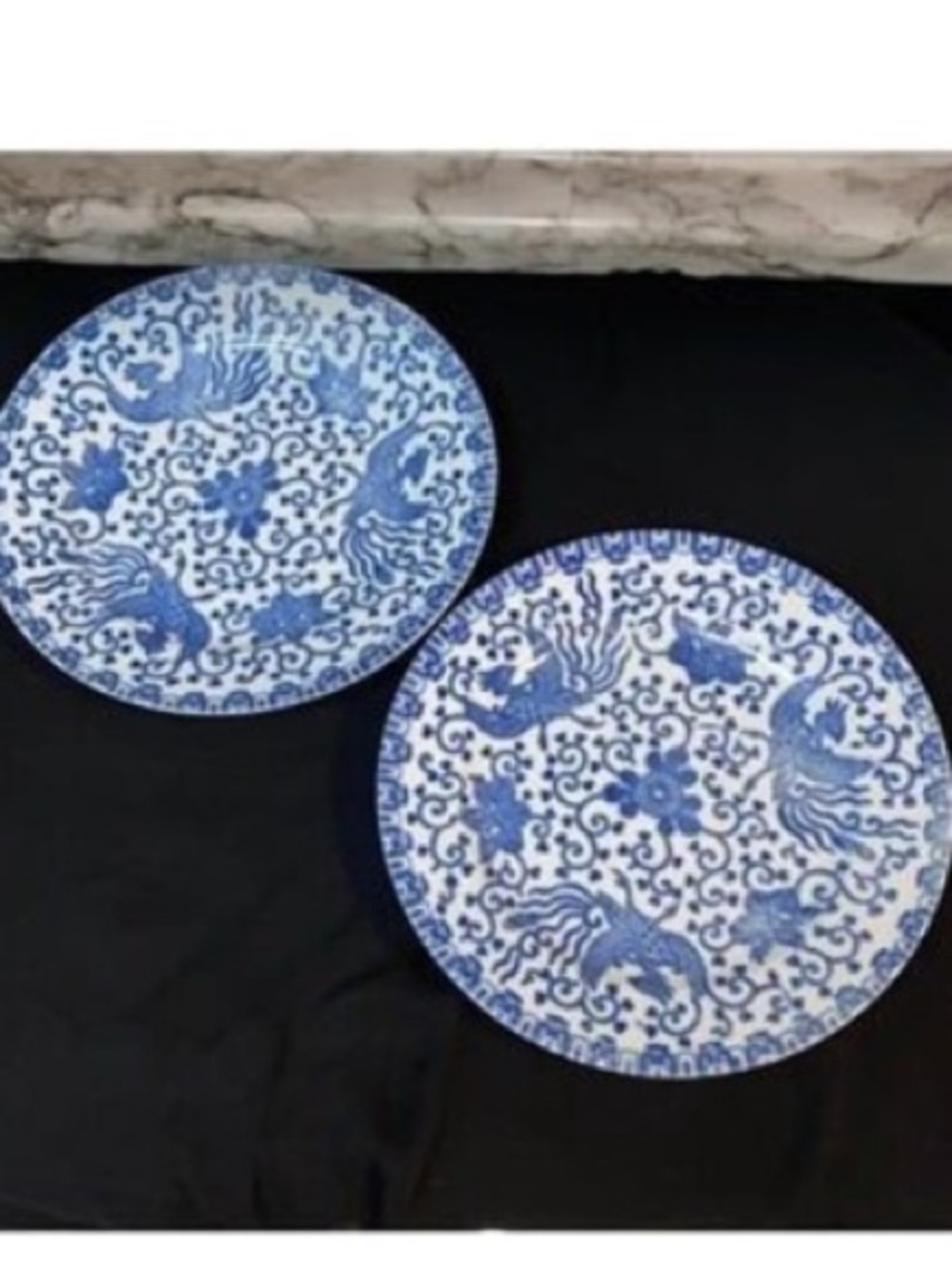 1A Phoenix bird blue & white Japanese 8.25” dinner plate set of 2
